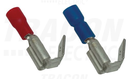 Tracon Szigetelt rátolható csatlakozó csap+hüvely, sárgaréz, piros 6,3×0,8mm, 1,5mm2