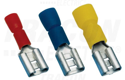 Tracon Szigetelt rátolható csatlakozó hüvely, sárgaréz, piros 4,8×0,8mm, 1,5mm2