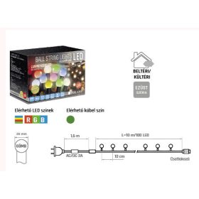  LED GÖMB FÉNYFÜZÉR 10 MÉTER, MULTICOLOR, ZÖLD KÁBELLEL, POLAMP