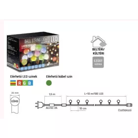   LED GÖMB FÉNYFÜZÉR 10 MÉTER, MULTICOLOR, ZÖLD KÁBELLEL, POLAMP