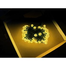   LED GÖMB FÉNYFÜZÉR 10 MÉTER, MELEG FEHÉR, ZÖLD KÁBELLEL, POLAMP