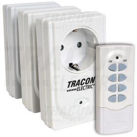   Tracon Távkapcsolós csatlakozóaljzat, 3 aljzat, 1 távírányító 230VAC, 50Hz, 3600W, IP20, 433,92MHz