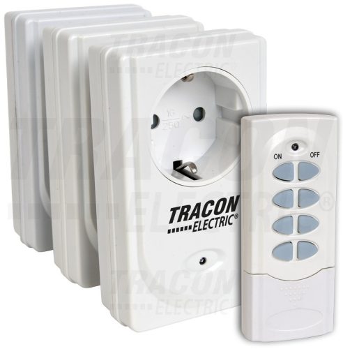 Tracon Távkapcsolós csatlakozóaljzat, 3 aljzat, 1 távírányító 230VAC, 50Hz, 3600W, IP20, 433,92MHz