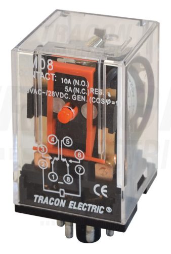 Tracon Ipari relé 12V DC / 2×CO, (3A, 230V AC / 28V DC)