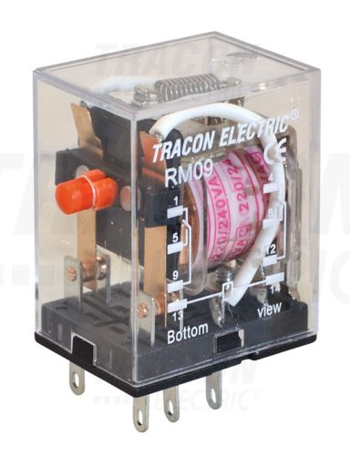 Tracon Miniatűr relé 12V AC / 2×CO, (3A, 230V AC / 28V DC)