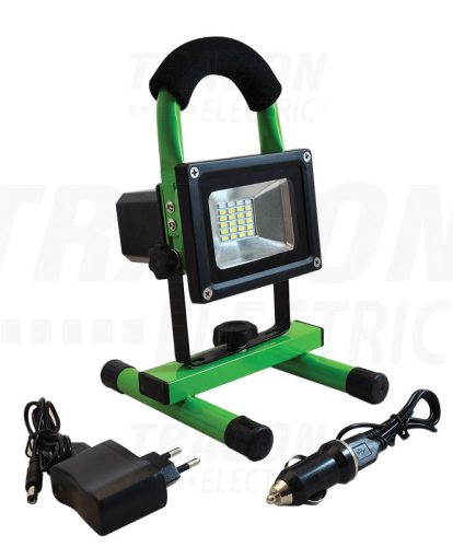 Tracon Hordozható akkumulátoros LED fényvető vészjelzővel+USB töltő 110-240 VAC; 10 W; IP54; 3,7 V; 4Ah; 600 lm, EEI=A