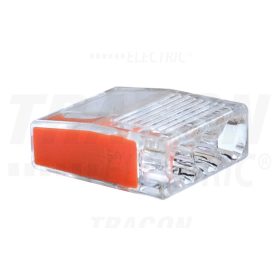  Tracon Csavar nélküli vezetékösszekötő, átlátszó/narancs 3×0,5-2,5mm2, 450VAC, max. 16A