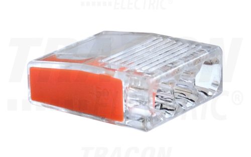 Tracon Csavar nélküli vezetékösszekötő, átlátszó/narancs 3×0,5-2,5mm2, 450VAC, max. 16A