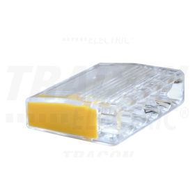   Tracon Csavar nélküli vezetékösszekötő, átlátszó/sárga 5×0,5-2,5mm2, 450VAC, max. 16A