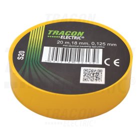   Tracon Szigetelőszalag, sárga 20m×18mm, PVC, 0-90°C, 40kV/mm