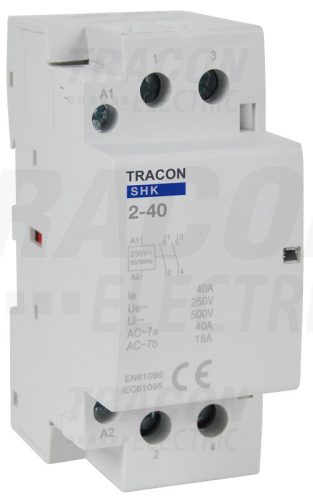 Tracon Installációs kontaktor 230V AC, 50Hz, 2 Mod, 2×NO, AC1/AC7a, 40A