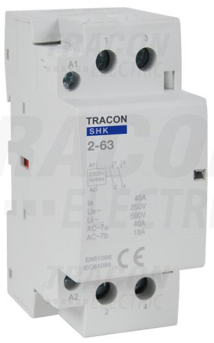 Tracon Installációs kontaktor 230V AC, 50Hz, 2 Mod, 2×NO, AC1/AC7a, 63A