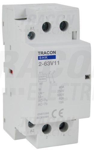 Tracon Installációs kontaktor 230V AC, 50Hz, 2 Mod, 1×NO+1×NC, AC1/AC7a, 63A