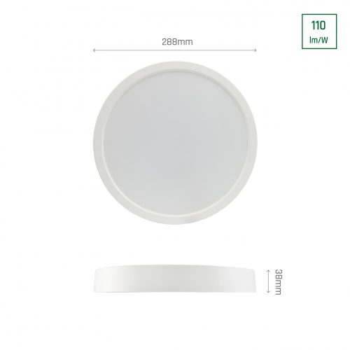 ALGINE DOWNLIGHT 24W 230V 120° IP20 IK06 288x38mm NW kerek fehér LED panel