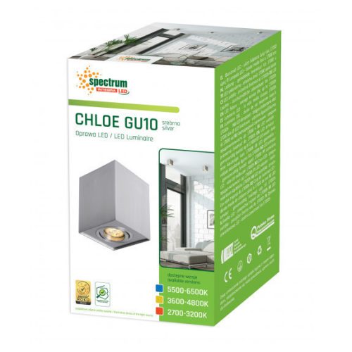 CHLOE GU10 IP20 négyszögletes ezüst állítható