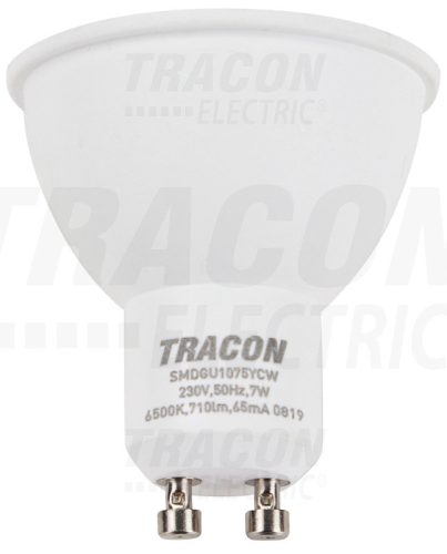 Tracon Műanyag házas SMD LED spot fényforrás 230 VAC, 50 Hz, GU10, 7 W, 710 lm, 6500 K, 120°, EEI=A+