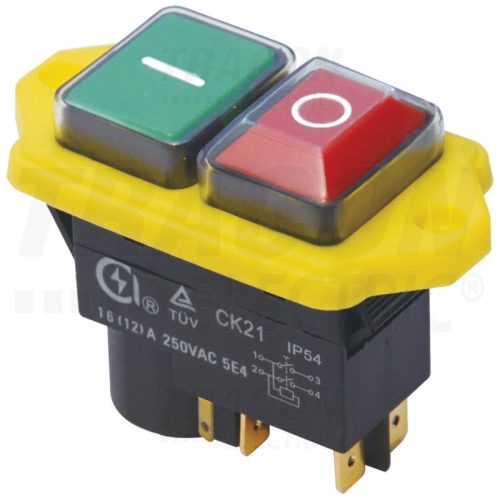 Tracon Relés biztonsági kapcsoló, csavarozható, sárga kerettel 5PIN, 230 VAC, 12A/AC3, IP54, 6,3×0,8