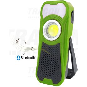  Tracon Akkumulátoros LED kézi lámpa Bluetooth hangszóróval 10/3W, 6000K, 3.7V 3000mAh, 500/180lm, 3,5h, Bluetooth 4.2