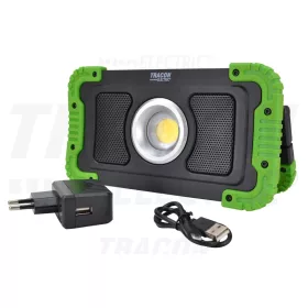   Tracon Bluetooth hangszórós akkumulátoros LED szerelő fényvető 15W, 6000K, 3,7V, 8000mAh, Li-Ion, 1500lm, 4-10 h, IP40