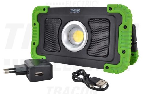 Tracon Bluetooth hangszórós akkumulátoros LED szerelő fényvető 15W, 6000K, 3,7V, 8000mAh, Li-Ion, 1500lm, 4-10 h, IP40