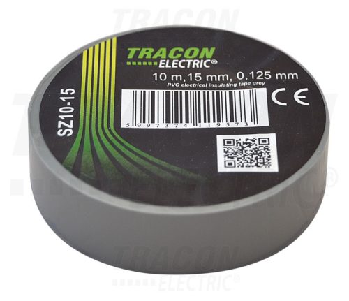 Tracon Szigetelőszalag, szürke 10m×15mm, PVC, 0-90°C, 40kV/mm