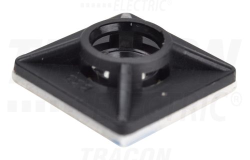 Tracon Öntapadós/csavarozható, 4oldalt fűzhető kötegelő talp,fekete 19×19mm, d=5mm, PA6.6, 3M