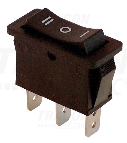 Tracon Készülékkapcsoló, háromállású, fekete (I-0-II felirat) 16(6)A, 250V AC