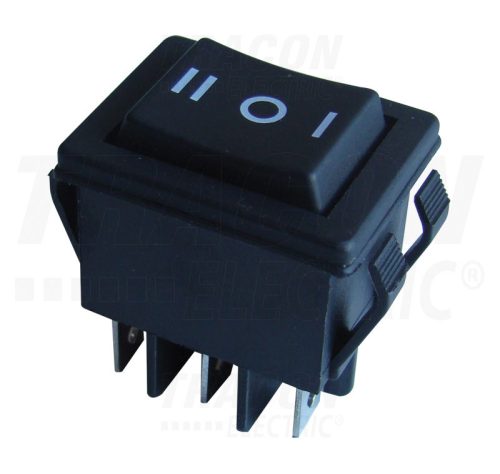 Tracon Készülékkapcsoló, váltó, fekete, nyomókapcs., I-0-II felirat 16(6)A, 250V AC