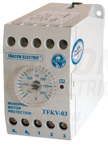 Tracon Védőrelé, feszültségcsökkenési 1 fázisú rendszerhez 230V AC, 140-200V/240V AC, 5A/250V AC