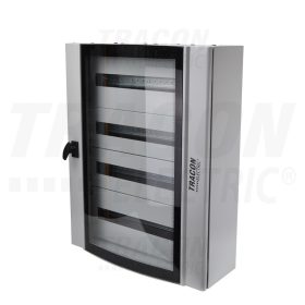   Tracon Ívelt biztonsági üvegajtós fém elosztószekrény 600×750×200mm / 96M (4×24 mod)