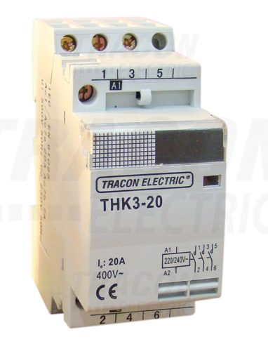 Tracon Installációs kontaktor 230V, 50Hz, 2P, 2×NO, 40/15A, 8,4/2,4kW, 24V AC