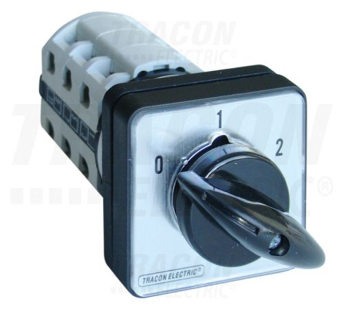 Tracon Tokozott választókapcsoló, 0-1-2 400V, 50Hz, 25A, 2×4P, 7,5kW, 48×48mm, 60°, IP65