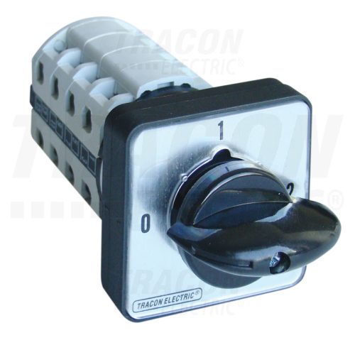 Tracon Tokozott választókapcsoló, 0-1-2 400V, 50Hz, 25A, 2×4P, 7,5kW, 48×48mm, 90°, IP65