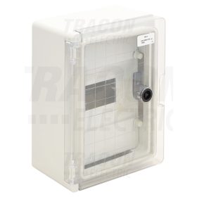   Tracon Műanyag elosztószekrény maszkos átlátszó ajtóval 1×8mod, H×W×D=280×210×130mm, IP65, IK10, 1000V AC/DC