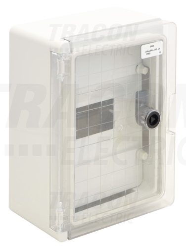 Tracon Műanyag elosztószekrény maszkos átlátszó ajtóval 1×8mod, H×W×D=280×210×130mm, IP65, IK10, 1000V AC/DC