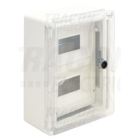   Tracon Műanyag elosztószekrény maszkos átlátszó ajtóval 2×9mod, H×W×D=330×250×130mm, IP65, IK10, 1000V AC/DC