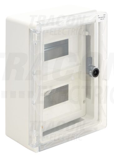 Tracon Műanyag elosztószekrény maszkos átlátszó ajtóval 2×9mod, H×W×D=330×250×130mm, IP65, IK10, 1000V AC/DC