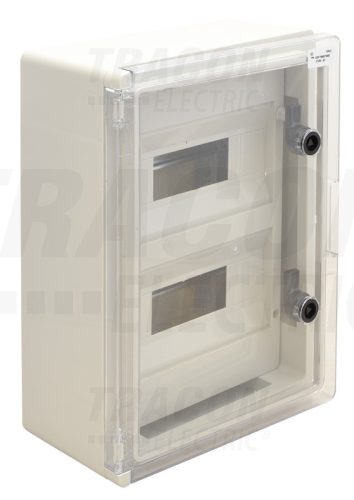 Tracon Műanyag elosztószekrény maszkos átlátszó ajtóval 2×12 mod, H×W×D=400×300×165mm, IP65, IK10, 1000V AC/DC