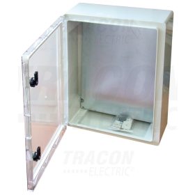   Tracon Műanyag elosztószekrény átlátszó ajtóval H×W×D=400×300×165mm, IP65, IK10, 1000V AC/DC, RAL7035