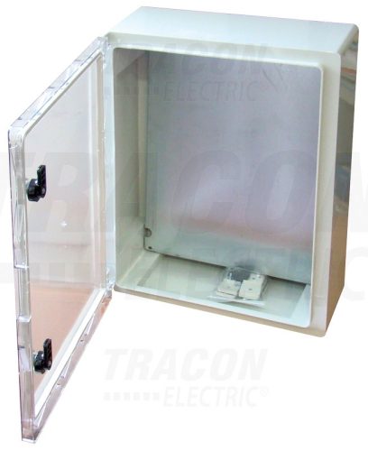 Tracon Műanyag elosztószekrény átlátszó ajtóval H×W×D=400×300×165mm, IP65, IK10, 1000V AC/DC, RAL7035