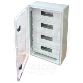   Tracon Műanyag elosztószekrény maszkos átlátszó ajtóval 4×17 mod, H×W×D=600×400×200mm, IP65, IK10, 1000V AC/DC