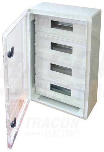 Tracon Műanyag elosztószekrény maszkos átlátszó ajtóval 4×17 mod, H×W×D=600×400×200mm, IP65, IK10, 1000V AC/DC