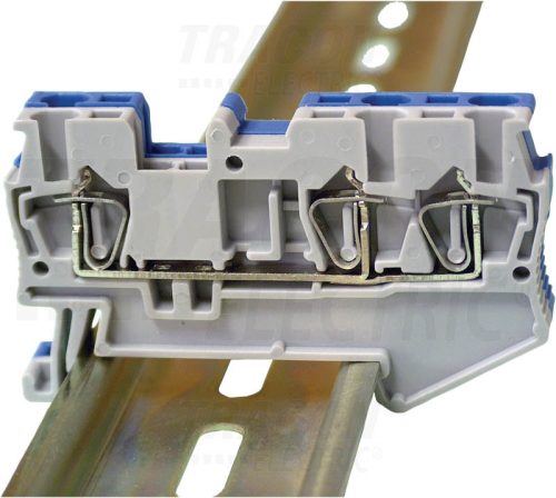 Tracon Háromkapcsos ipari sorozatkapocs, rugós, sínre, kék 0,14-1,5mm2, 500VAC, 17,5A