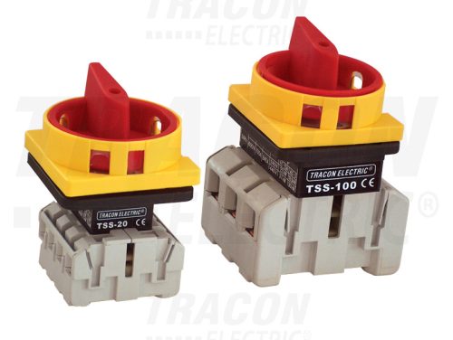 Tracon Tokozott biztonsági lakatolható szakaszoló kapcsoló, sárga 400V, 50Hz, 20A, 3P, 5,5kW, 48×48mm, IP44