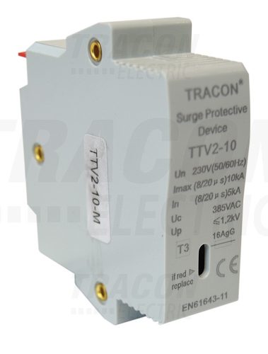 Tracon AC túlfeszültség levezető betét; 2-es típus 230 V, 50 Hz, 5/10 kA (8/20 us), 1P