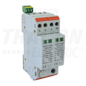   Tracon AC túlfeszültség levezető, 2-es típus,2mod.,cserélhető betét 230/400 V, 50 Hz, 15/30 kA (8/20 us), 3P+N/PE