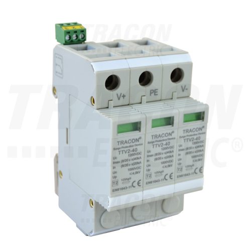 Tracon DC túlfeszültség levezető PV rendszerhez; 2-es típus; 3modul 1000 VDC, 20/40 kA (8/20 us), 2P