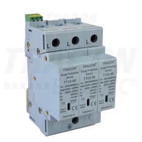   Tracon AC túlfeszültség levezető, 2-es típus, cserélhető betéttel 230/400 V, 50 Hz, 30/60 kA (8/20 us), 3P