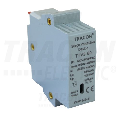 Tracon AC túlfeszültség levezető betét; 2-es típus 230 V, 50 Hz, 30/60 kA (8/20 us), 1P