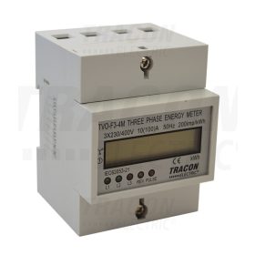   Tracon LCD kijelzésű fogyasztásmérő, közvetlen,3 fázisú,4 modul 400V / 10 (100)A Pd=3W